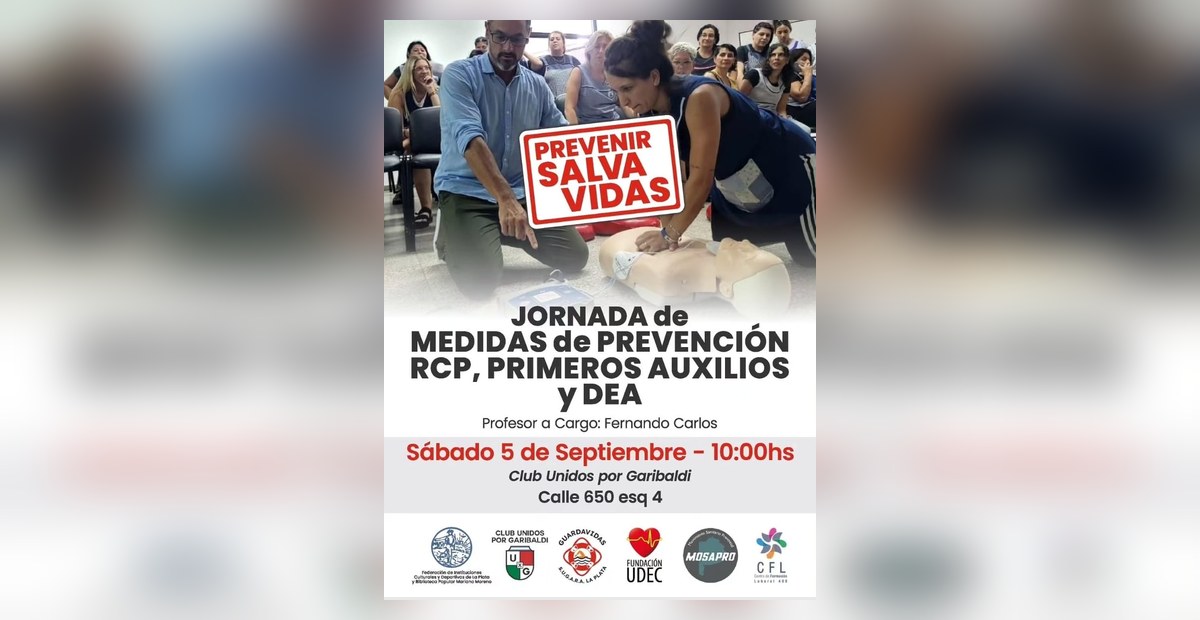 El Club Unidos X Garibaldi organiza una jornada gratuita de RCP, primeros auxilios y DEA