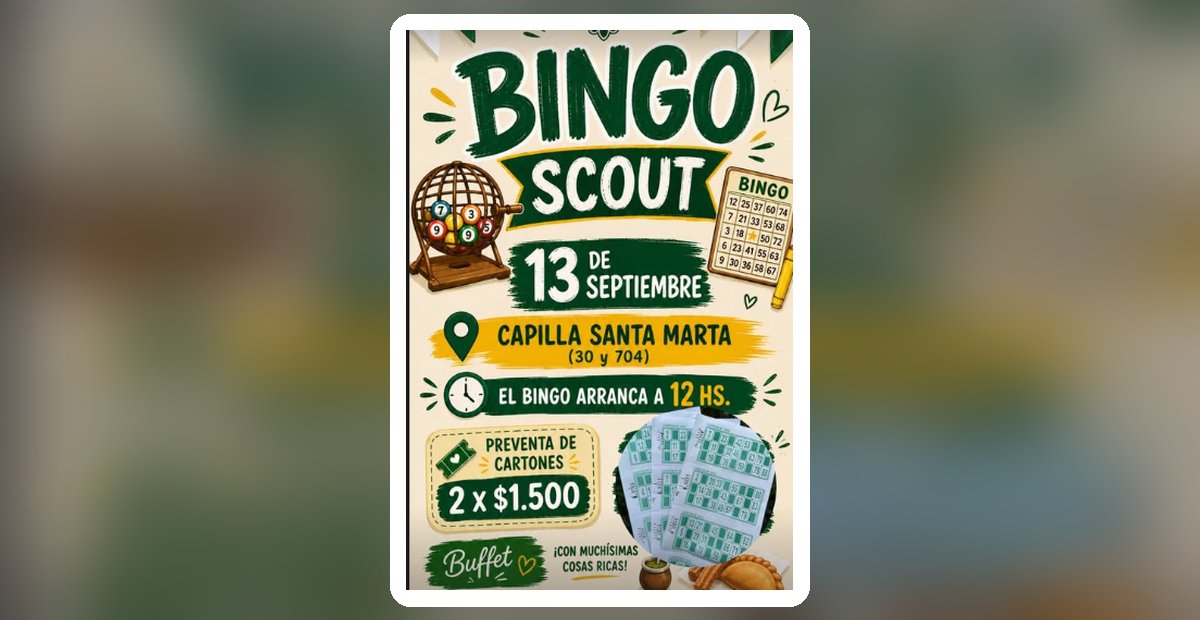 Bingo Scout: el 13 de septiembre, en la Capilla Santa Marta
